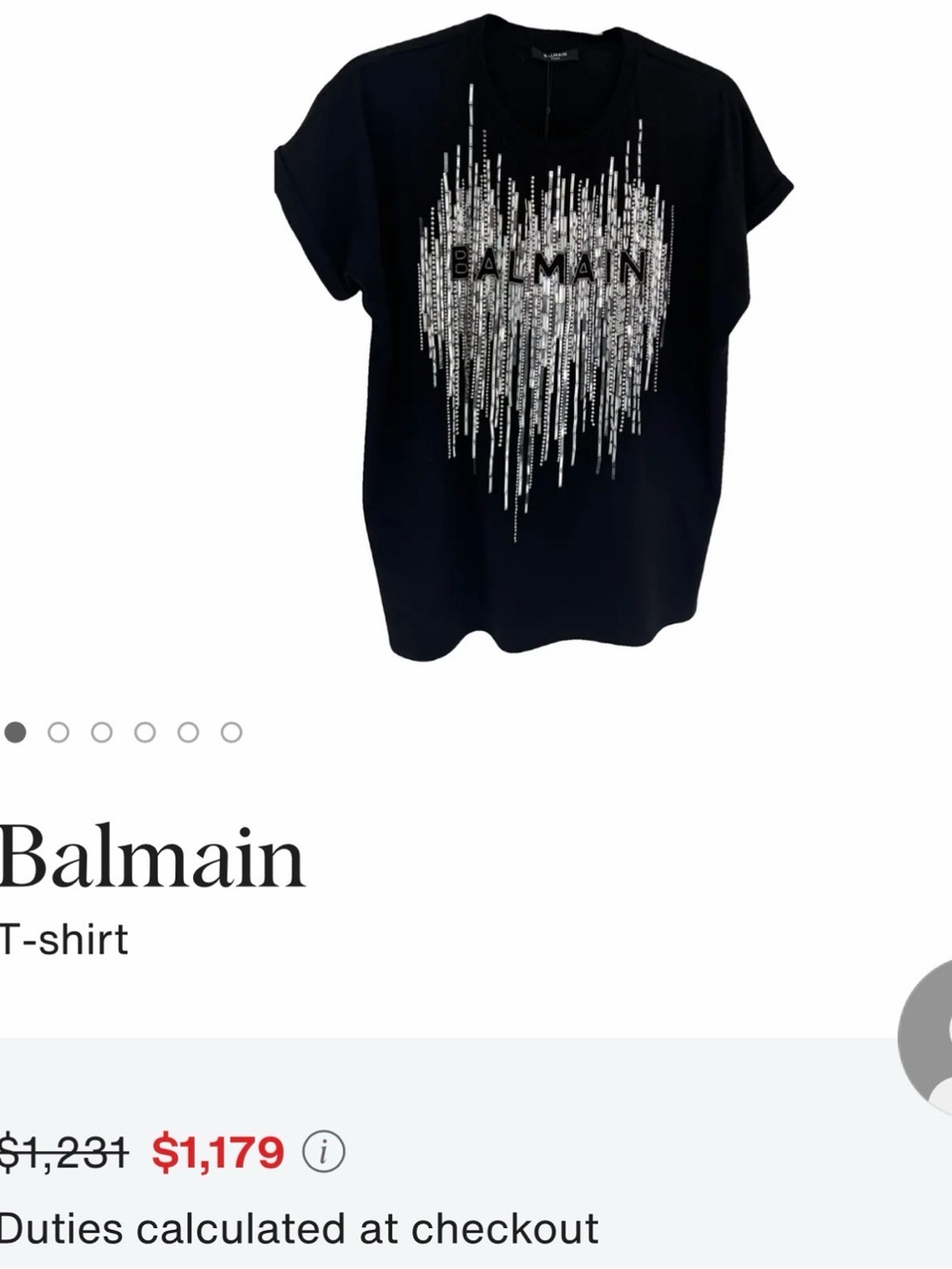 Balmain Black Tee with Silver Sequin Cascades size L - Picture 6 of 7